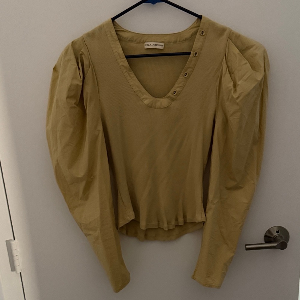 Ulla Johnson Olive Puff-Sleeve V-Neck Blouse